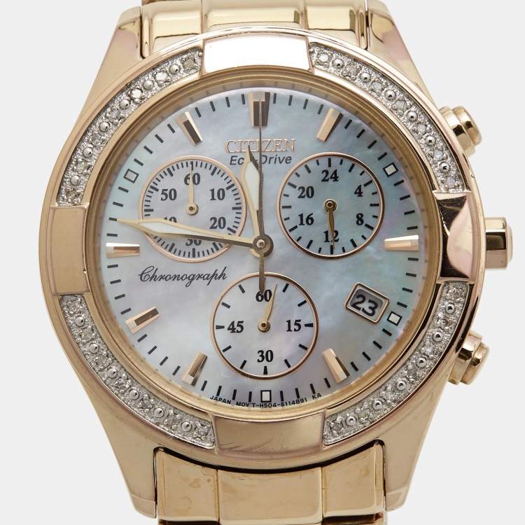 Pre Owned Citizen Mother of Pearl Gold Plated Stainless Steel Regent FB1223-55D Women's Wristwatch 35 mm