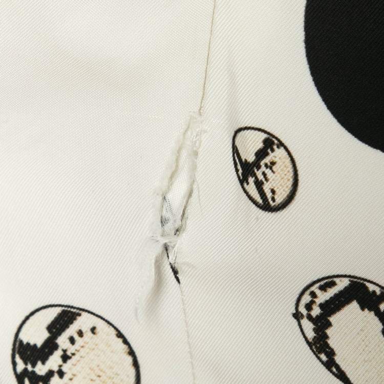 Pre Owned Class by Roberto Cavalli White Printed Crepe Tulle Ruffle Hem Detail Mini Dress M