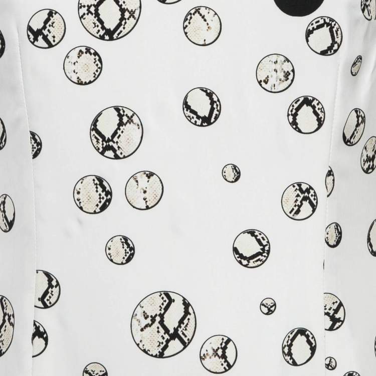 Pre Owned Class by Roberto Cavalli White Printed Crepe Tulle Ruffle Hem Detail Mini Dress M