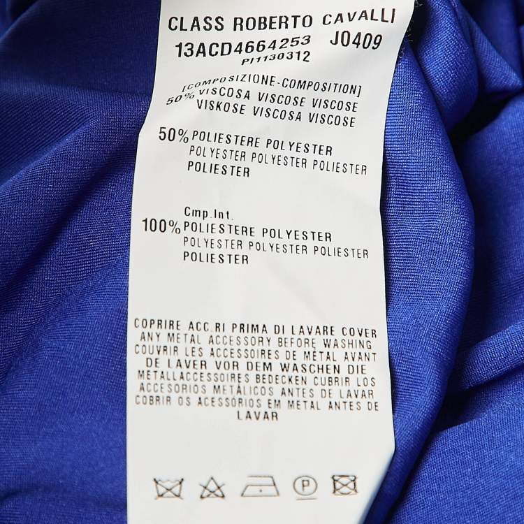 Pre Owned Class by Roberto Cavalli Blue Tulle Trim Jersey Ruched Maxi Dress M
