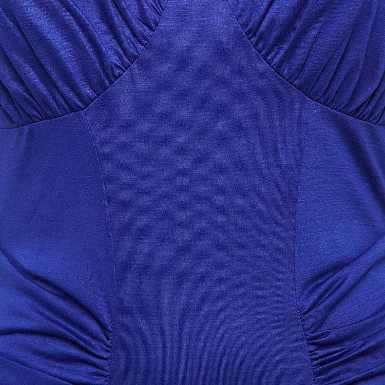 Pre Owned Class by Roberto Cavalli Blue Tulle Trim Jersey Ruched Maxi Dress M