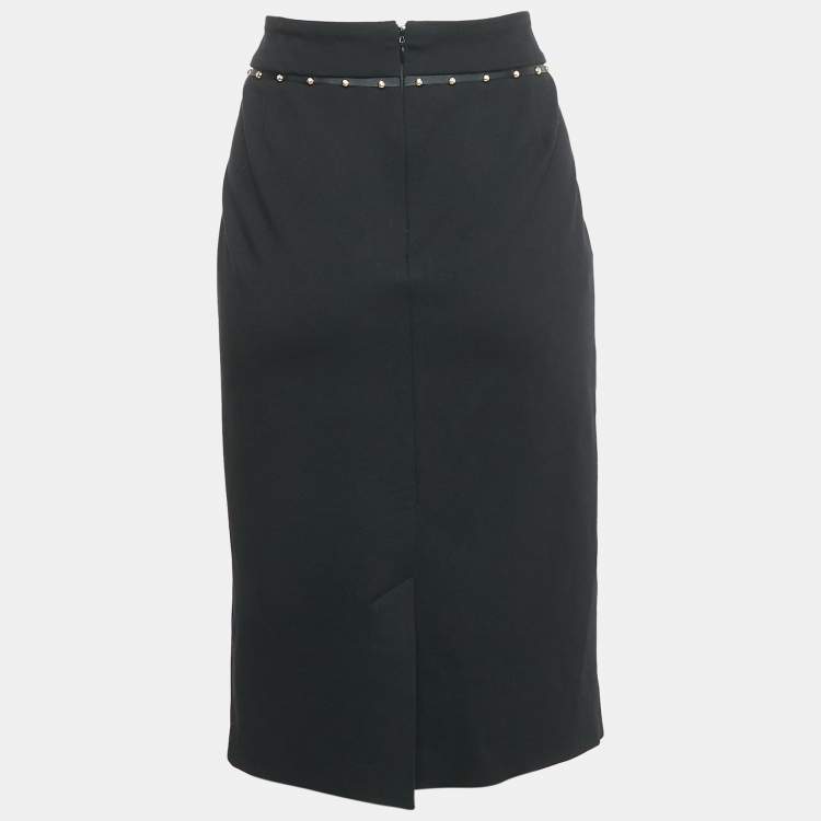 Pre Owned Class by Roberto Cavalli Black Cotton Knit Waist Stud Detail Short Skirt L