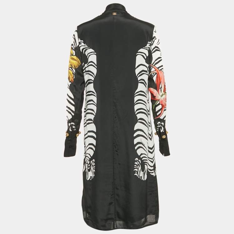 Pre Owned Class by Roberto Cavalli Black Printed Tie-Up Neck Midi Dress M