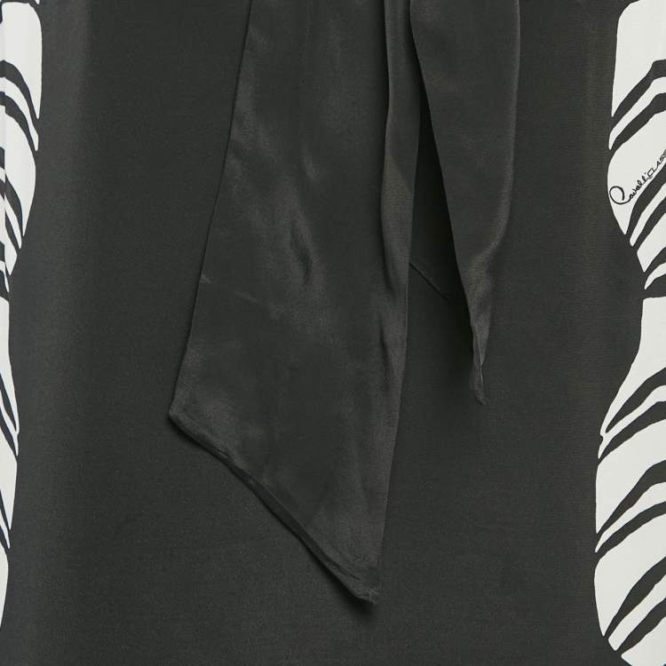 Pre Owned Class by Roberto Cavalli Black Printed Tie-Up Neck Midi Dress M