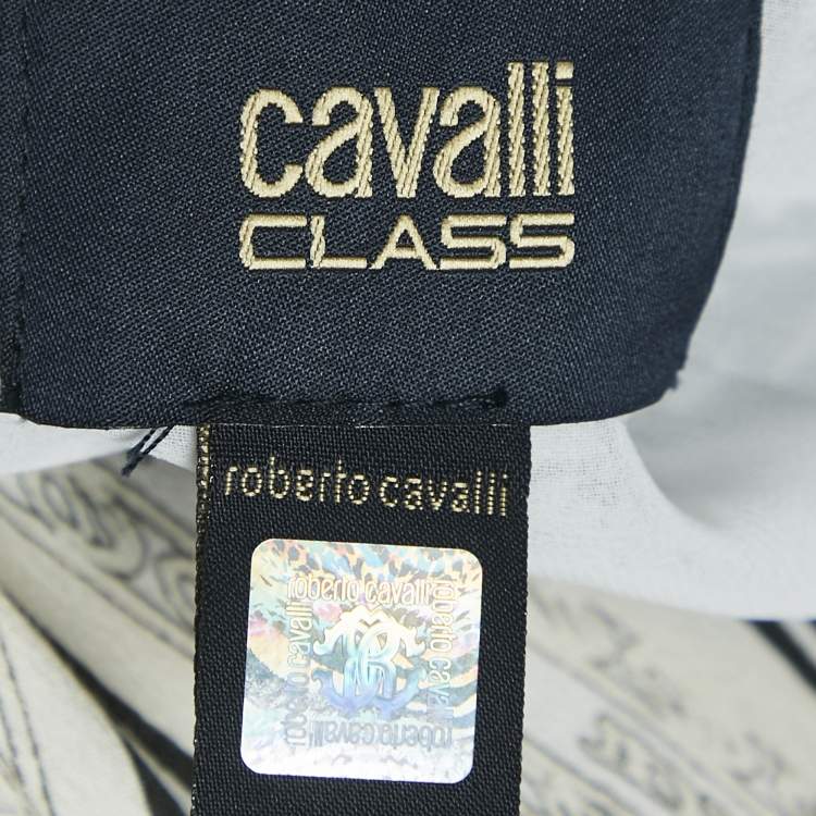 Pre Owned Class by Roberto Cavalli White/Black Printed Crepe Short Dress L