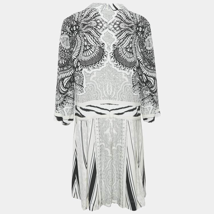 Pre Owned Class by Roberto Cavalli White/Black Printed Crepe Short Dress L