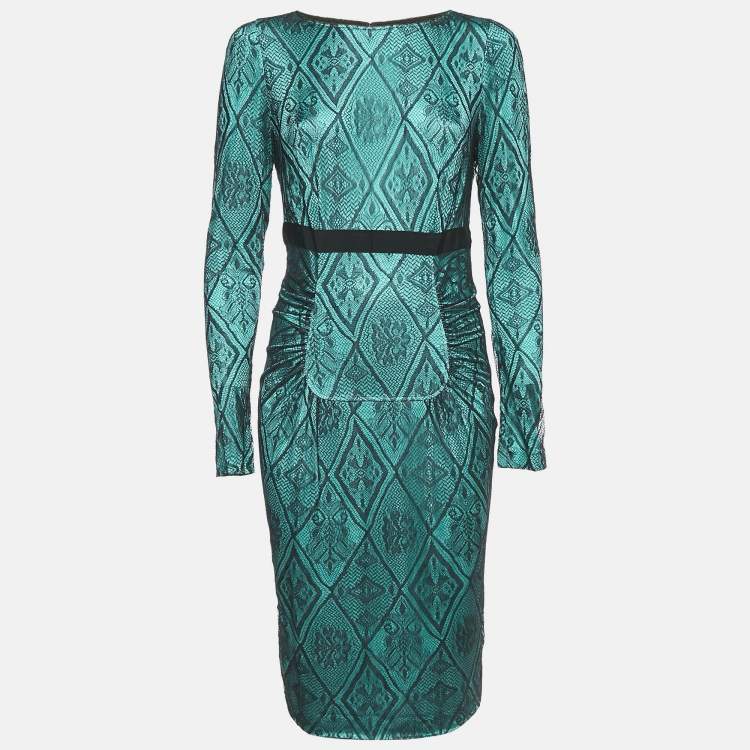 Pre Owned Class by Roberto Cavalli Green/Black Jersey Lace Overlay Dress M