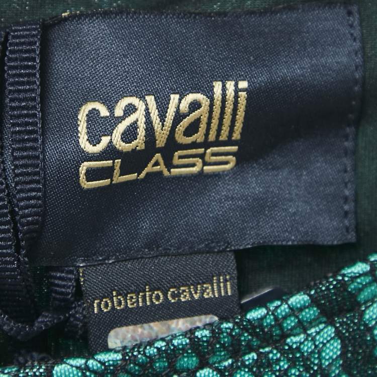 Pre Owned Class by Roberto Cavalli Green/Black Jersey Lace Overlay Dress M