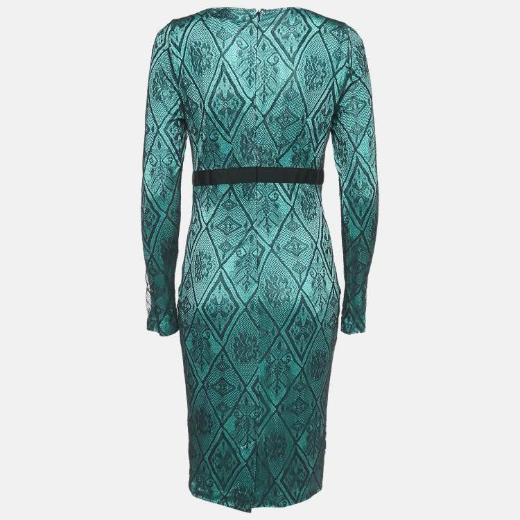 Pre Owned Class by Roberto Cavalli Green/Black Jersey Lace Overlay Dress M