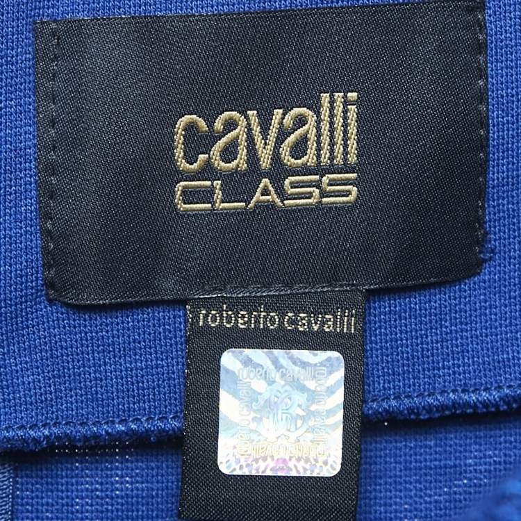 Pre Owned Cavalli Class Blue Lace Midi Skirt L