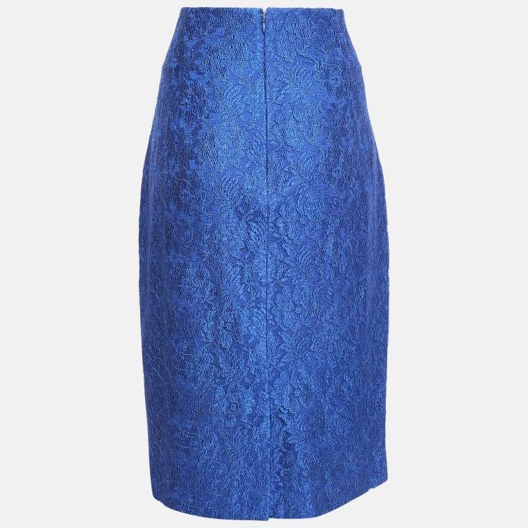 Pre Owned Cavalli Class Blue Lace Midi Skirt L