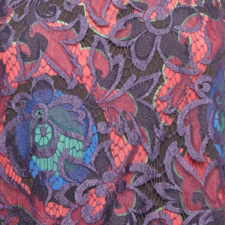 Pre Owned Class by Roberto Cavalli Multicolor Printed Lace Sleeveless Top  L 