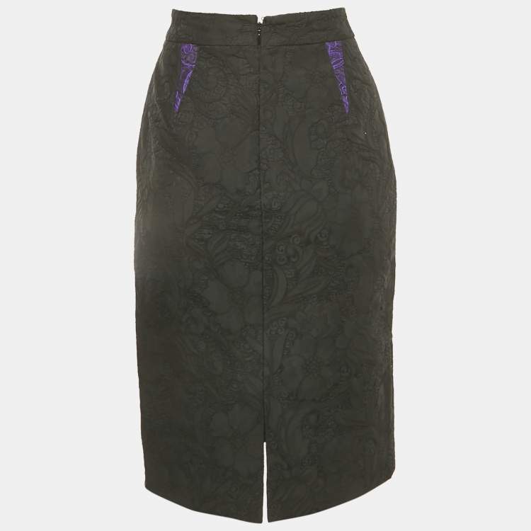 Pre Owned Class by Roberto Cavalli Black Floral Jacquard Pencil Skirt L