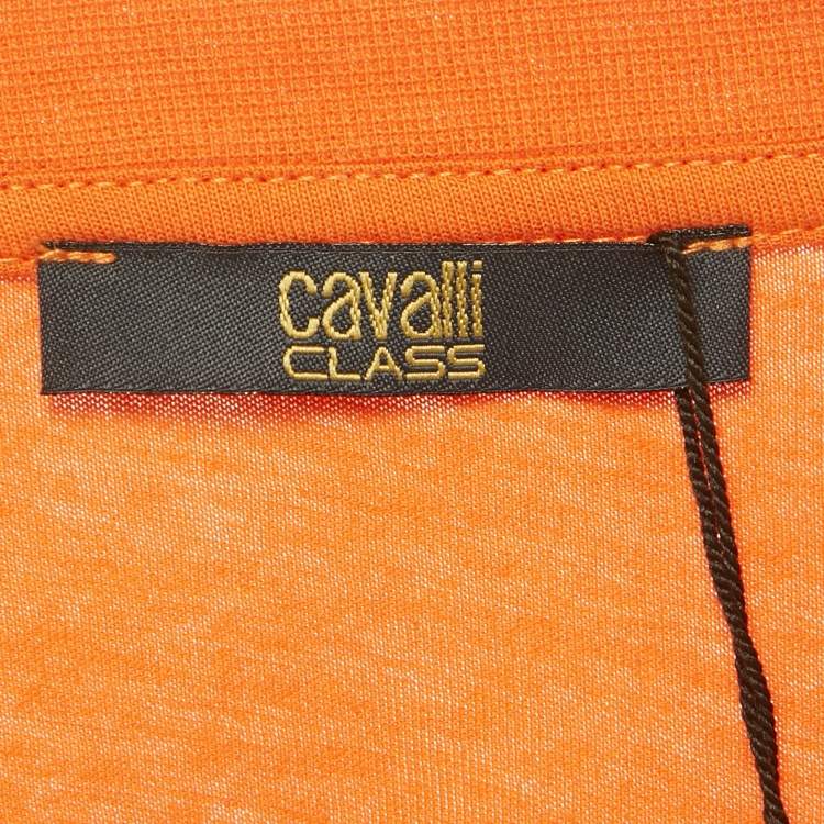 Pre Owned Class by Roberto Cavalli Orange Rhinestone Jersey T-Shirt XS