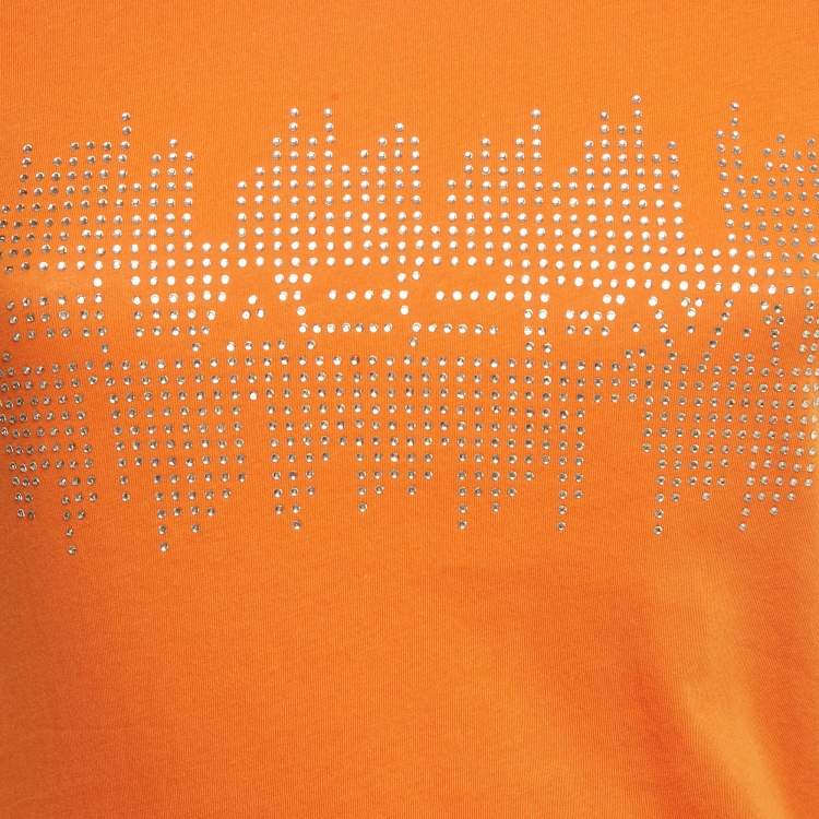 Pre Owned Class by Roberto Cavalli Orange Rhinestone Jersey T-Shirt XS