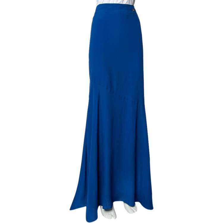 Pre Owned Cavalli Class Blue Crepe Maxi Skirt L