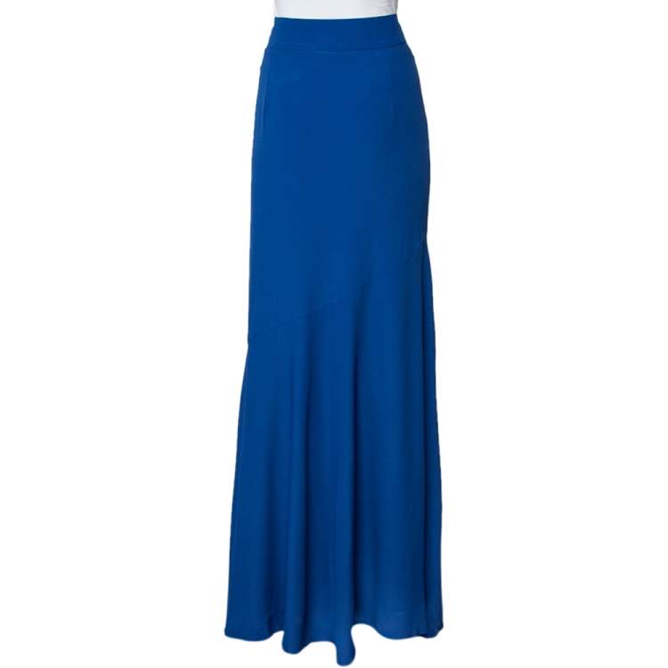 Pre Owned Cavalli Class Blue Crepe Maxi Skirt L