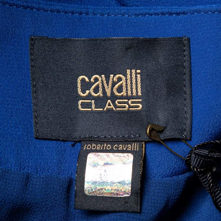 Pre Owned Cavalli Class Blue Crepe Maxi Skirt L