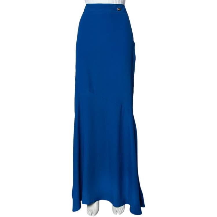 Pre Owned Cavalli Class Blue Crepe Maxi Skirt L