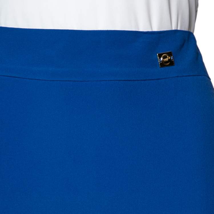 Pre Owned Cavalli Class Blue Crepe Maxi Skirt L