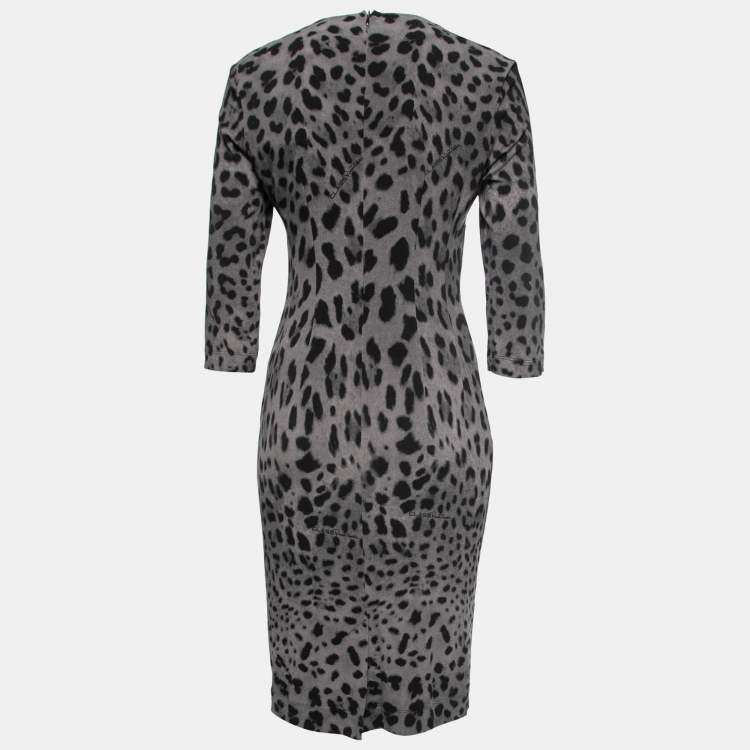 Pre Owned Class by Roberto Cavalli Grey Animal Print Jersey Long Sleeve Dress M