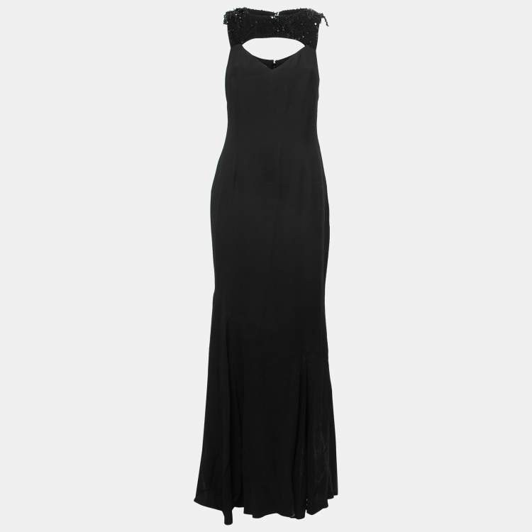 Class by Roberto Cavalli Black Crepe Embellished Cut-Out Detail Gown M ...