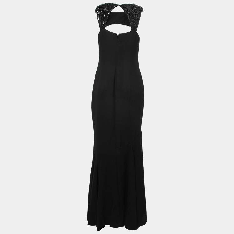 Pre Owned Class by Roberto Cavalli Black Crepe Embellished Cut-Out Detail Gown M