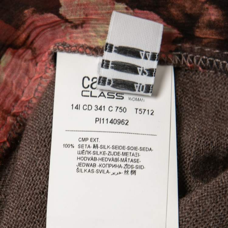 مملوكة مسبقًا Class by Roberto Cavalli Brown Knit & Floral Silk High Neck Poncho Top L