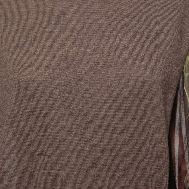 مملوكة مسبقًا Class by Roberto Cavalli Brown Knit & Floral Silk High Neck Poncho Top L