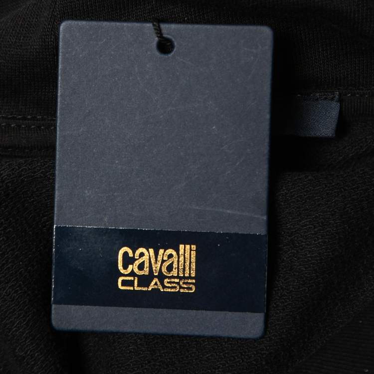 Pre Owned Class by Roberto Cavalli Black Logo Print Cotton Hooded Dress L