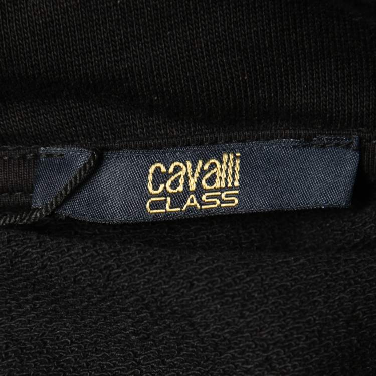 Pre Owned Class by Roberto Cavalli Black Logo Print Cotton Hooded Dress L