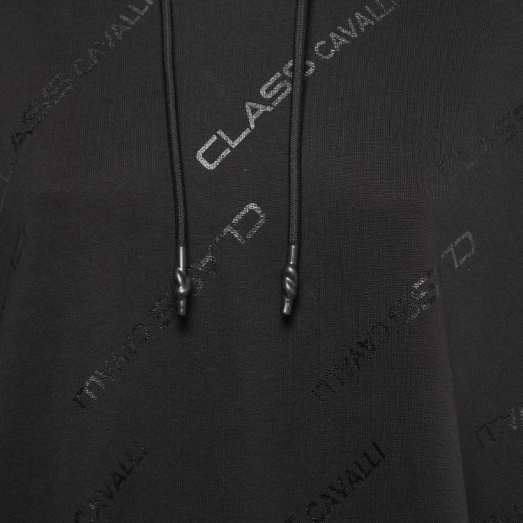 Pre Owned Class by Roberto Cavalli Black Logo Print Cotton Hooded Dress L