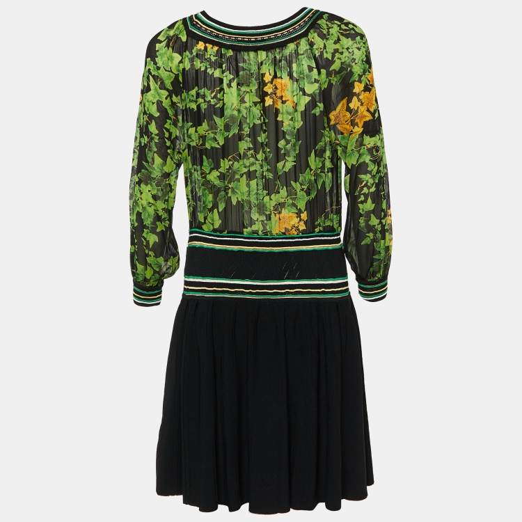 Pre Owned Class by Roberto Cavalli Black Knit& Printed Silk Midi Dress M