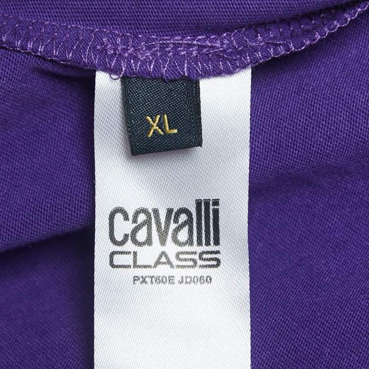 Pre Owned Class by Roberto Cavalli Studded Purple Short Sleeve T-Shirt XL