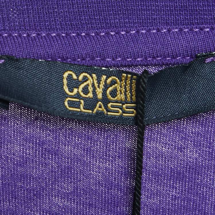 Pre Owned Class by Roberto Cavalli Studded Purple Short Sleeve T-Shirt XL