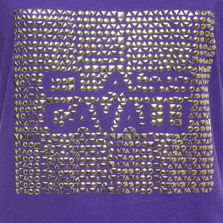 Pre Owned Class by Roberto Cavalli Studded Purple Short Sleeve T-Shirt XL