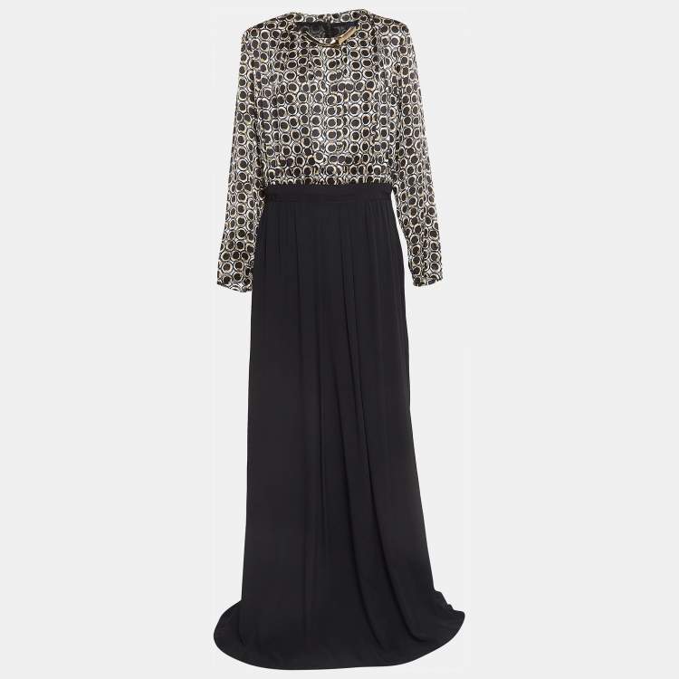 Pre Owned Class by Roberto Cavalli Black Snake Print and Crepe Stampa Cerchi Maxi Dress L