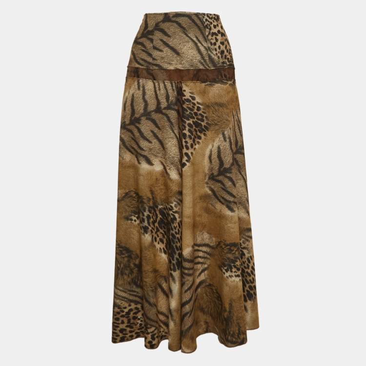 Pre Owned Class by Roberto Cavalli Brown Printed Jersey Maxi Skirt M