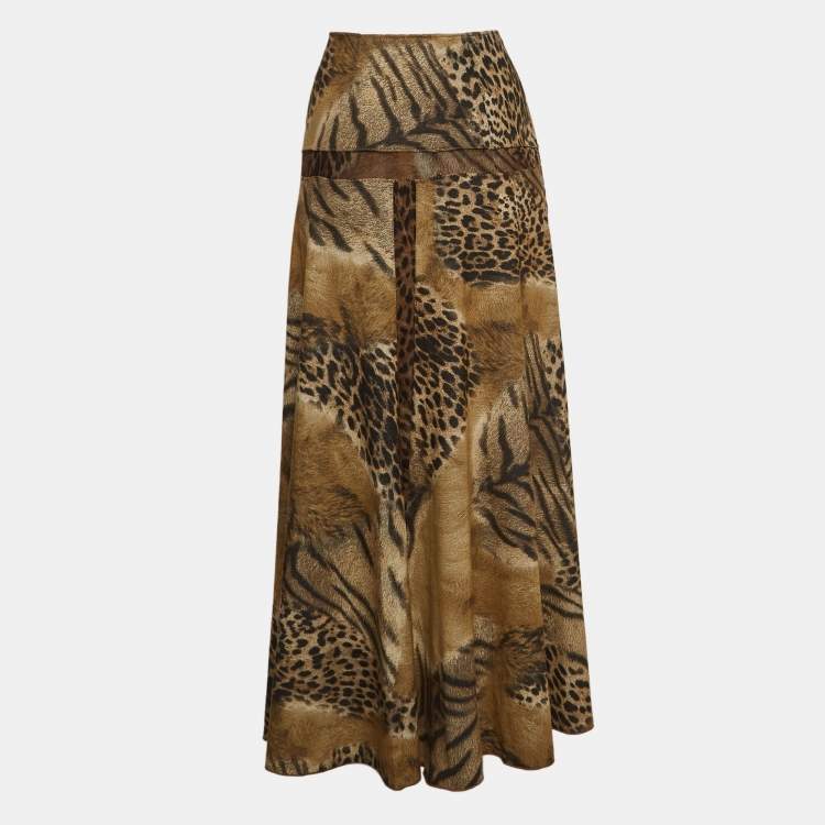 Pre Owned Class by Roberto Cavalli Brown Printed Jersey Maxi Skirt M