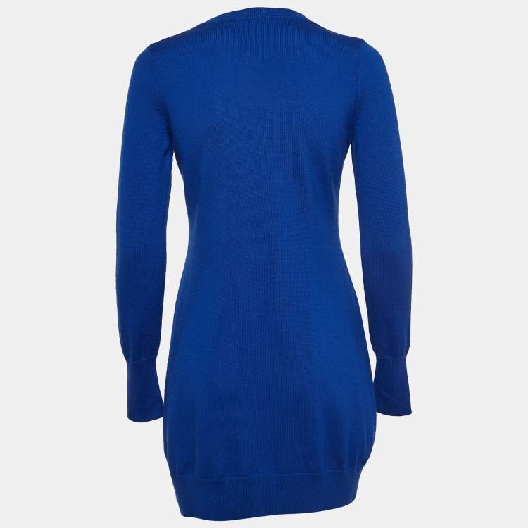 Pre Owned Class by Roberto Cavalli Blue Wool Silk Inset Buttoned Cardigan M