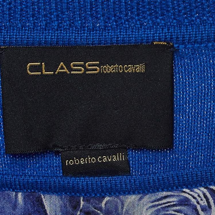 Pre Owned Class by Roberto Cavalli Blue Wool Silk Inset Buttoned Cardigan M