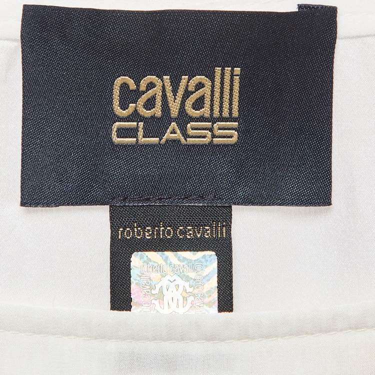 Pre Owned Class by Roberto Cavalli Navy Blue Printed Satin Silk Kaftan Top M