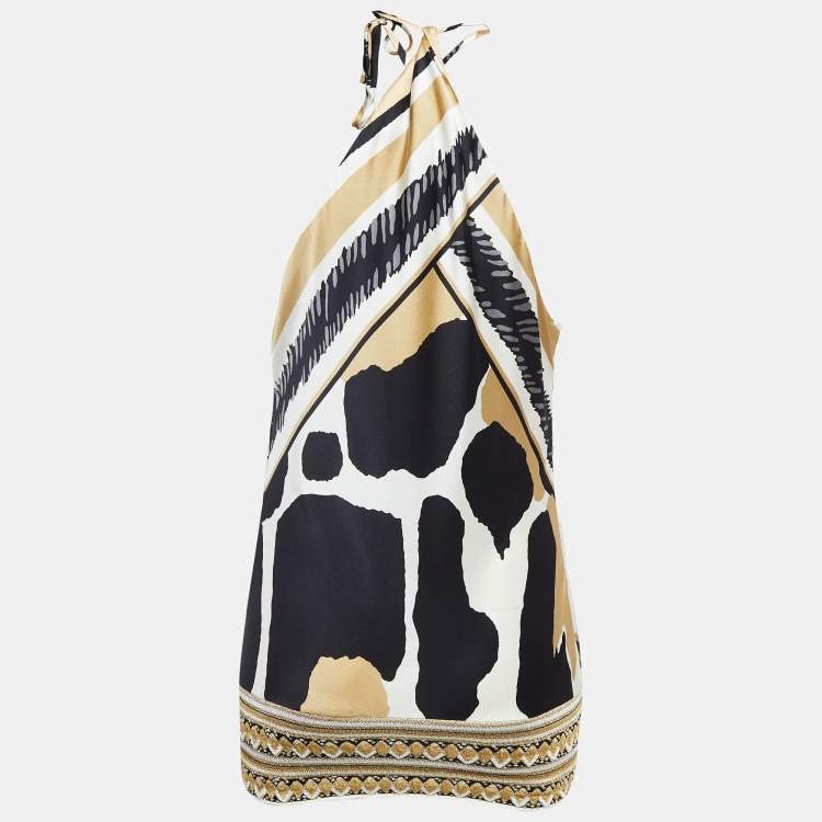 Pre Owned Class by Roberto Cavalli Brown Satin Embellished Halter Neck Top M