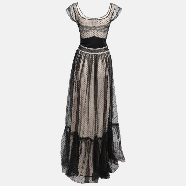 Pre Owned Class by Roberto Cavalli Black Tulle Panelled Maxi Dress L