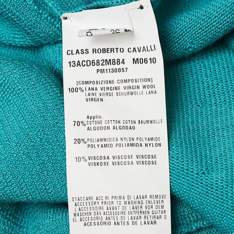 Pre Owned Class by Roberto Cavalli Green Wool Knit Lace Patch Detail Sweater M