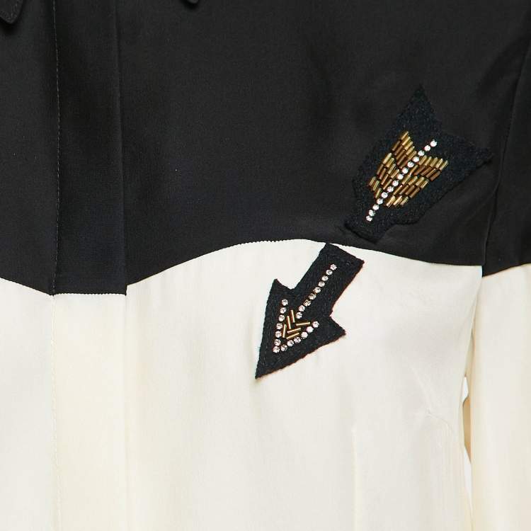 Pre Owned Class by Roberto Cavalli Black/Cream Sateen Silk Embellished Arrow Shirt M