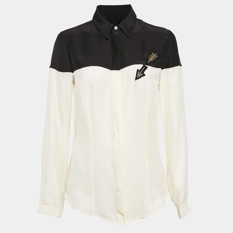 Pre Owned Class by Roberto Cavalli Black/Cream Sateen Silk Embellished Arrow Shirt M