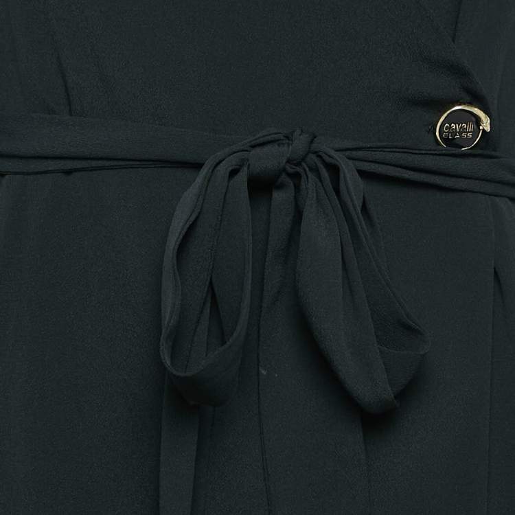 Pre Owned Class by Roberto Cavalli Black Crepe Pleated Hem Knee-Length Dress M