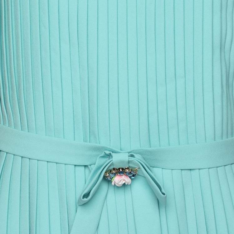 Pre Owned Class Roberto Cavalli Blue Pleated Crepe Embellished Top M