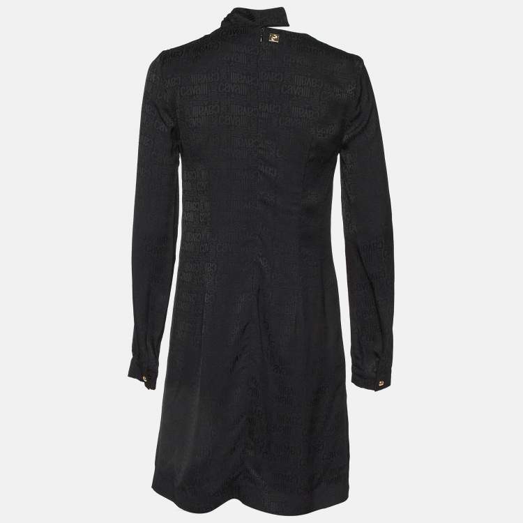 Pre Owned Class by Roberto Cavalli Black Logo Jacquard Crepe Shift Dress S